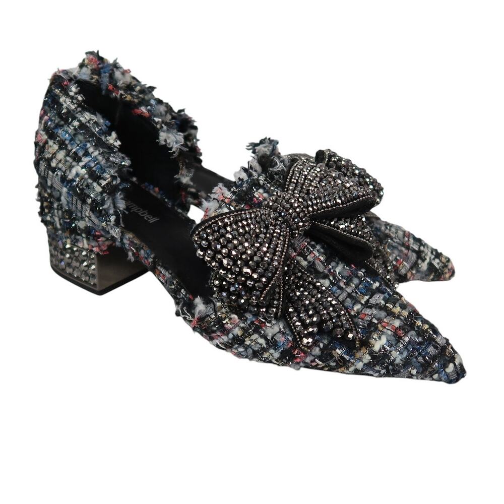 Jeffrey Campbell Valenti Black Tweed Rhinestone Bow Pumps Low Heel 8.5 - Picture 2 of 9